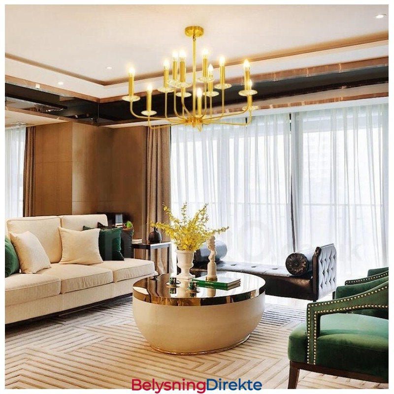 12-Lys Retro Rustikk Luksuriøs Messing Pendellampe Lysekrone