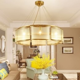 8 Lys Retro Rustikk Luksuriøs Messing Pendellampe Med Glassskjerm