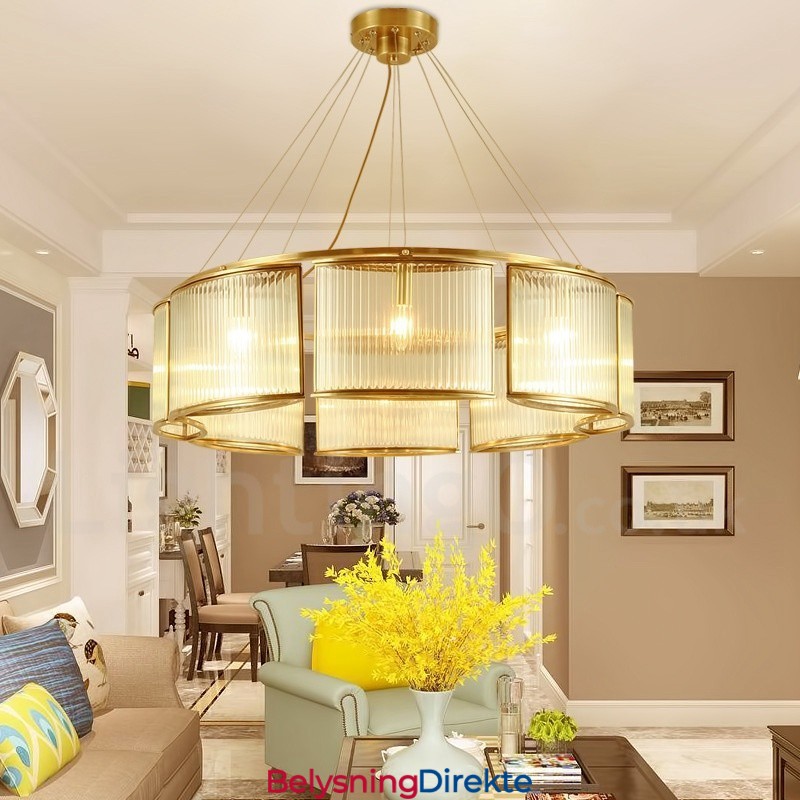 8 Lys Retro Rustikk Luksuriøs Messing Pendellampe Med Glassskjerm