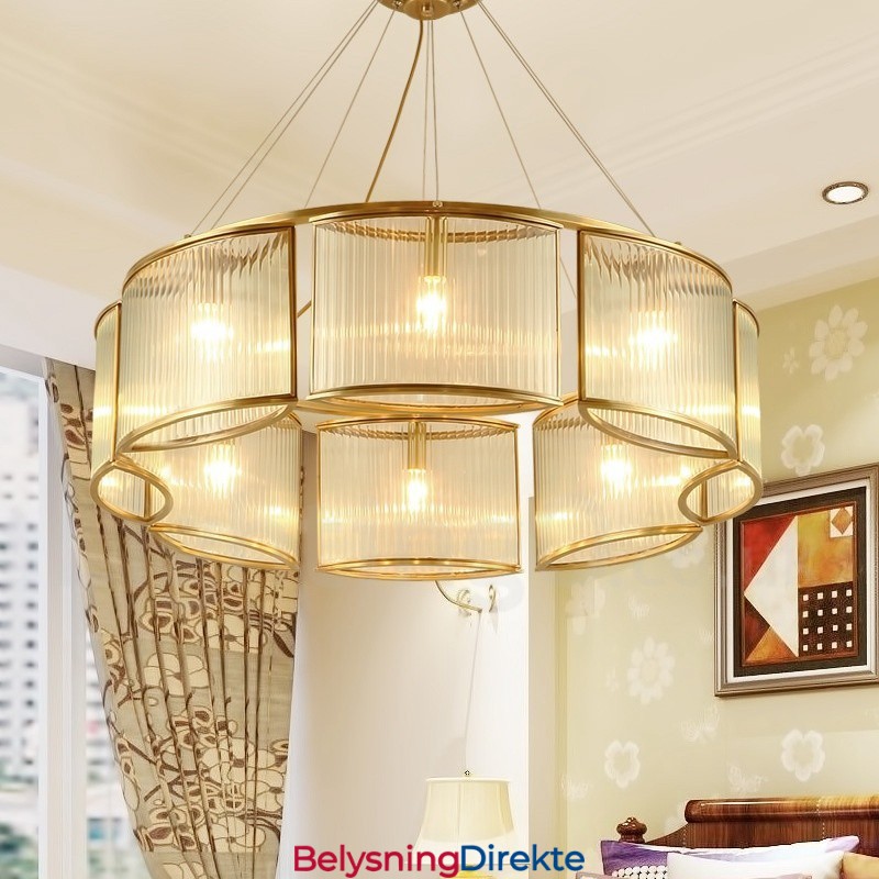 8 Lys Retro Rustikk Luksuriøs Messing Pendellampe Med Glassskjerm