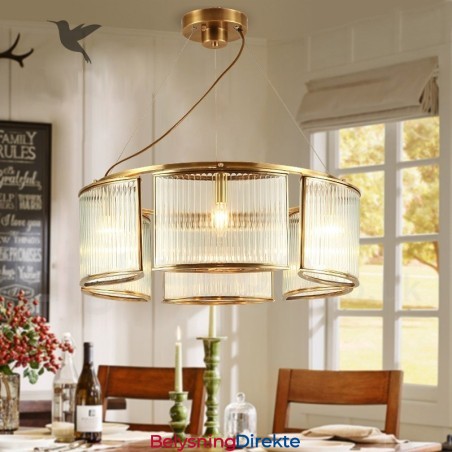 Retro Rustik Luksuriøs Messing Pendellampe Med 6 Lys Og Glassskjerm