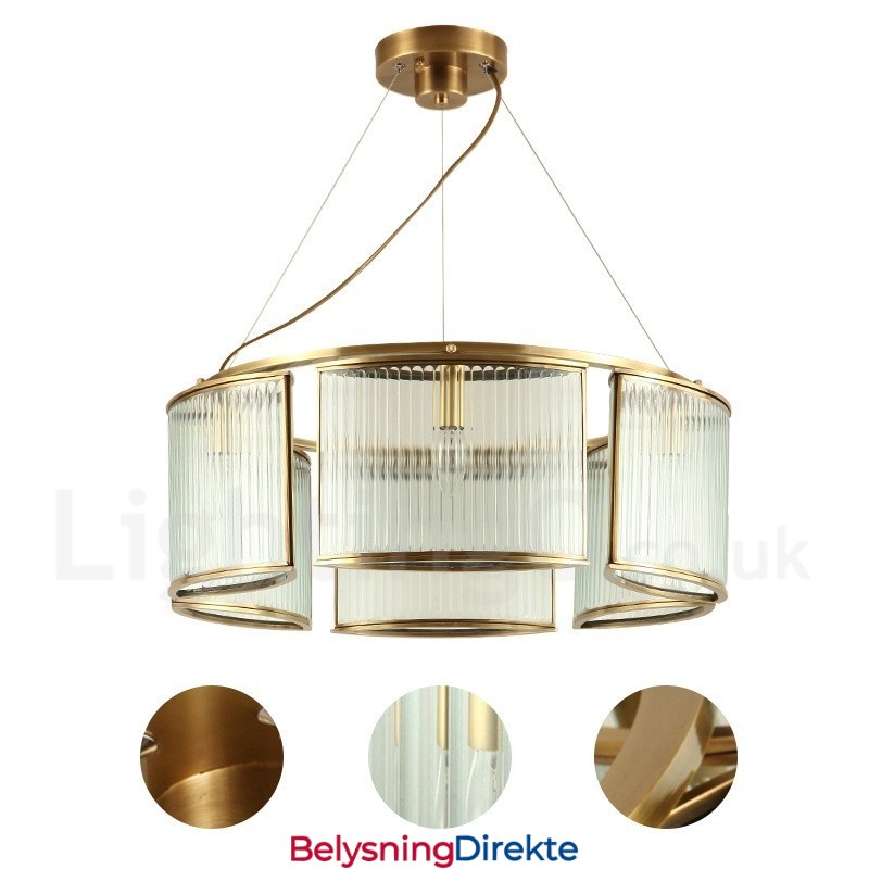 Retro Rustik Luksuriøs Messing Pendellampe Med 6 Lys Og Glassskjerm