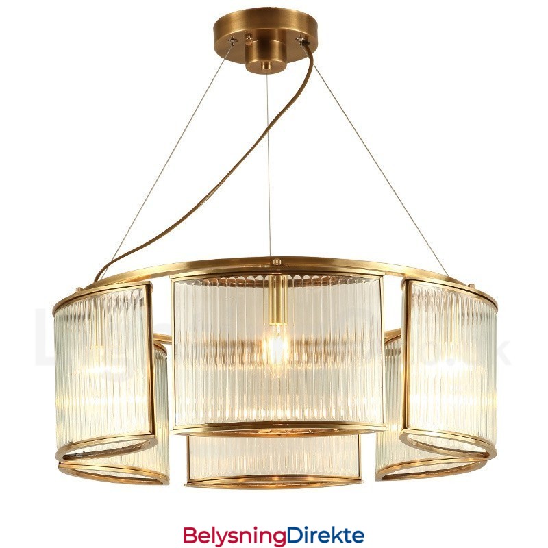 Retro Rustik Luksuriøs Messing Pendellampe Med 6 Lys Og Glassskjerm