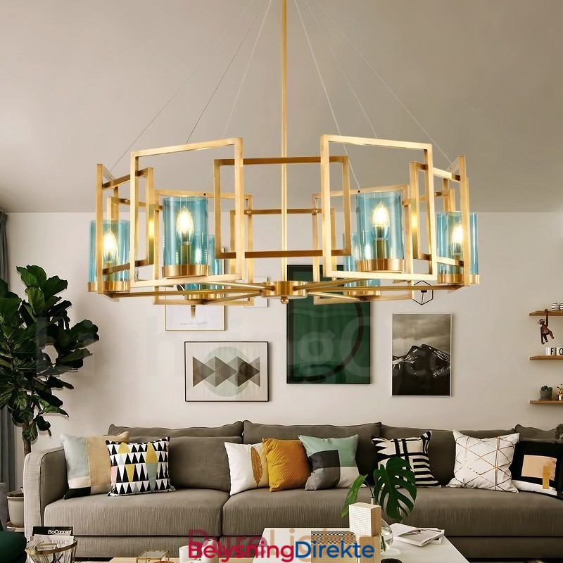 Retro Rustik Luksuriøs Messing Pendellampe Med 6 Lys Og Glassskjerm