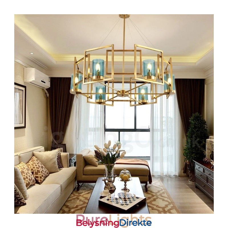 Retro Rustik Luksuriøs Messing Pendellampe Med 6 Lys Og Glassskjerm