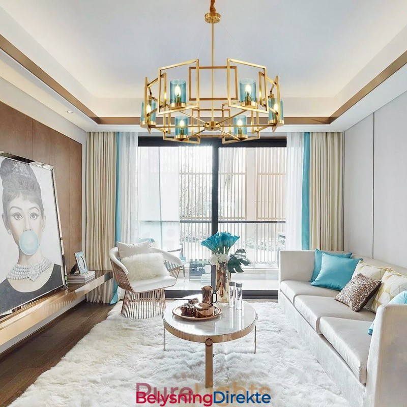 Retro Rustik Luksuriøs Messing Pendellampe Med 6 Lys Og Glassskjerm