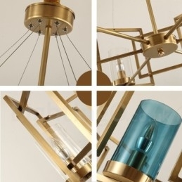 Retro Rustik Luksuriøs Messing Pendellampe Med 6 Lys Og Glassskjerm