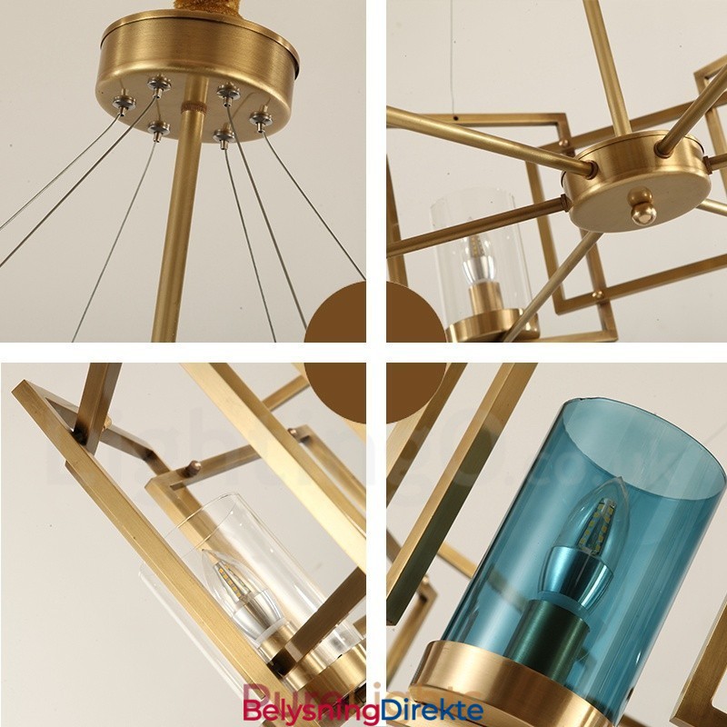 Retro Rustik Luksuriøs Messing Pendellampe Med 6 Lys Og Glassskjerm