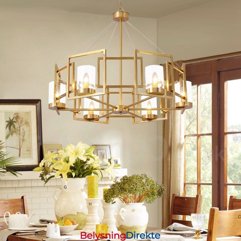 Retro Rustik Luksuriøs Messing Pendellampe Med 6 Lys Og Glassskjerm