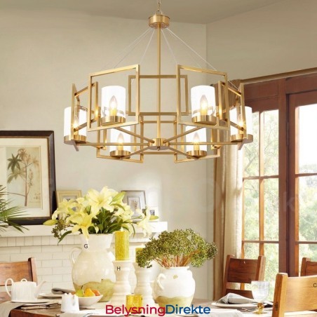 Retro Rustik Luksuriøs Messing Pendellampe Med 6 Lys Og Glassskjerm