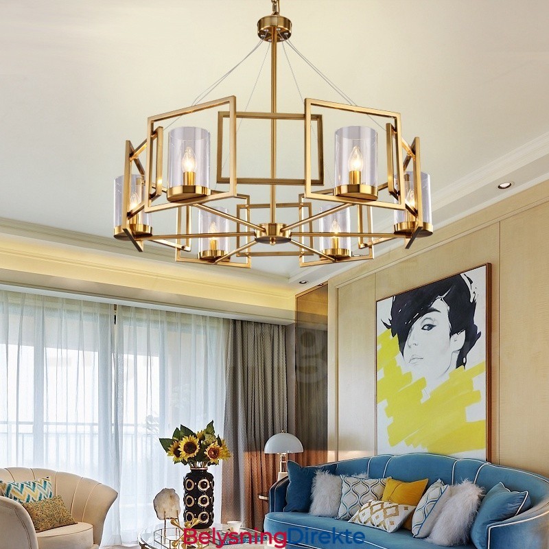 Retro Rustik Luksuriøs Messing Pendellampe Med 6 Lys Og Glassskjerm