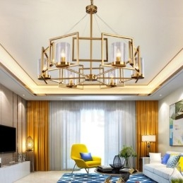 Retro Rustik Luksuriøs Messing Pendellampe Med 6 Lys Og Glassskjerm