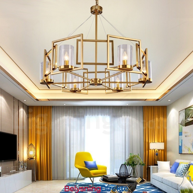 Retro Rustik Luksuriøs Messing Pendellampe Med 6 Lys Og Glassskjerm