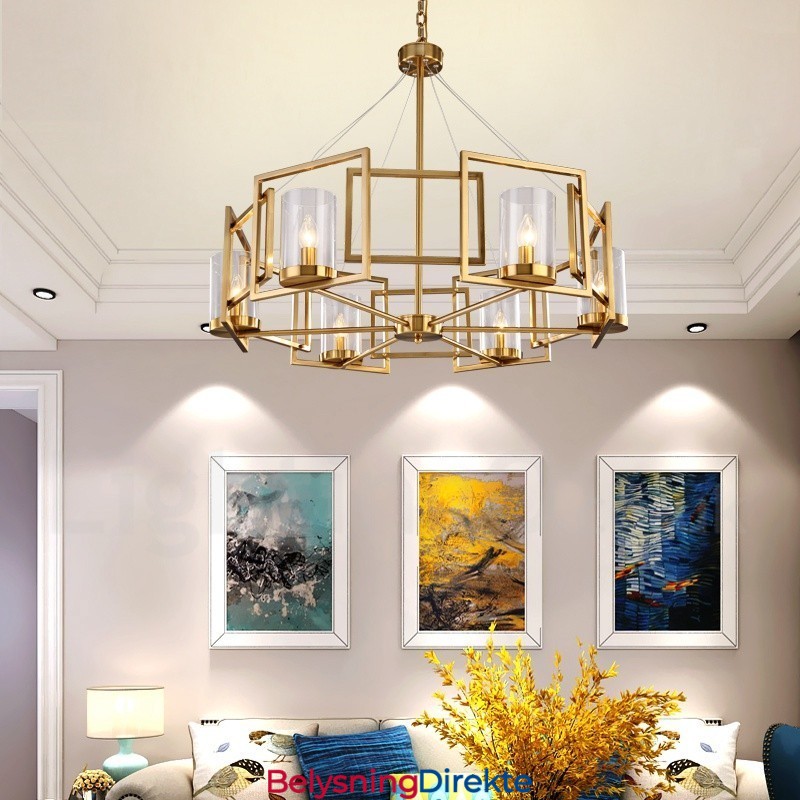 Retro Rustik Luksuriøs Messing Pendellampe Med 6 Lys Og Glassskjerm