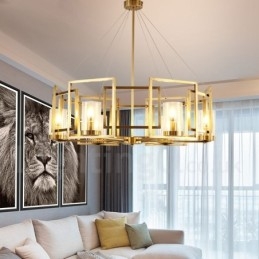 Retro Rustik Luksuriøs Messing Pendellampe Med 6 Lys Og Glassskjerm