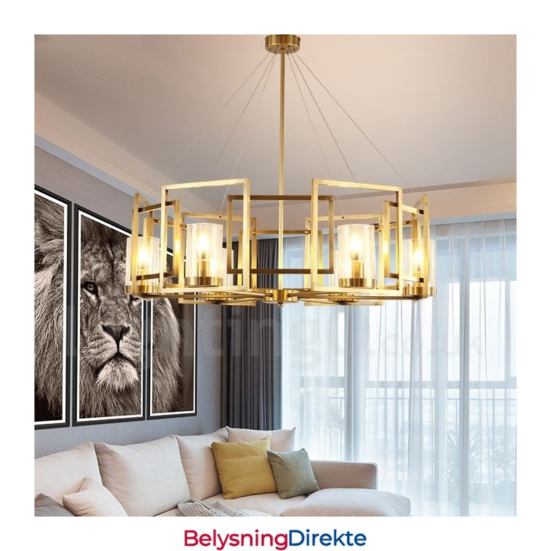 Retro Rustik Luksuriøs Messing Pendellampe Med 6 Lys Og Glassskjerm