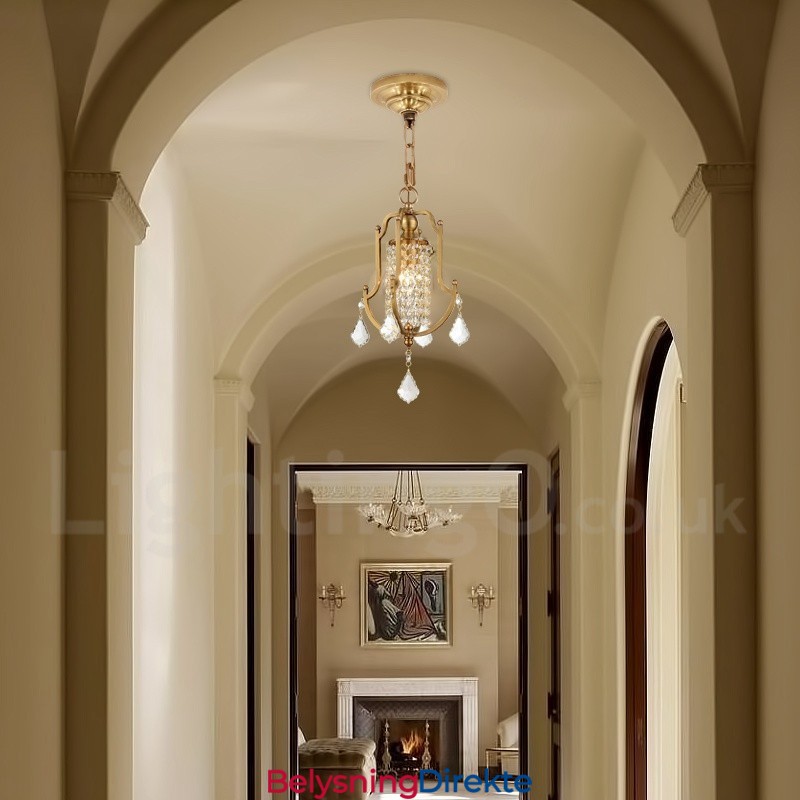 1 Lys Retro Rustikk Luksuriøs Messing Pendellampe Med Krystallskjerm