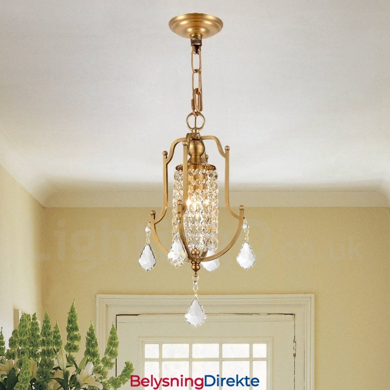 1 Lys Retro Rustikk Luksuriøs Messing Pendellampe Med Krystallskjerm