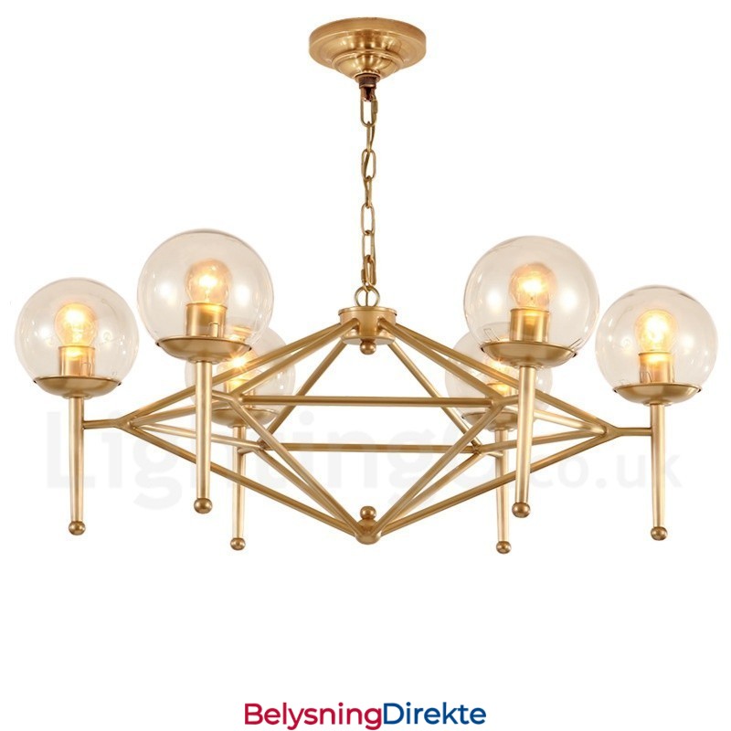 Retro Rustik Luksuriøs Messing Pendellampe Med 6 Lys Og Glassskjerm