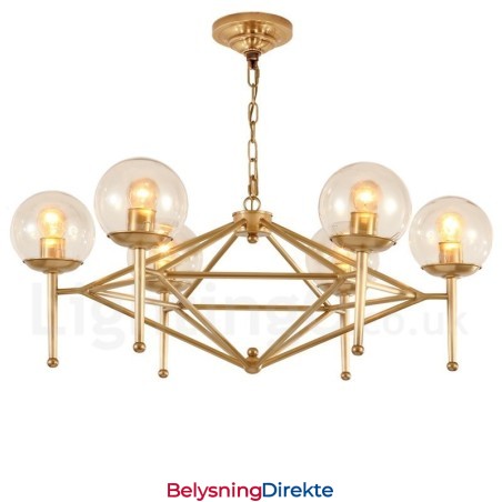 Retro Rustik Luksuriøs Messing Pendellampe Med 6 Lys Og Glassskjerm