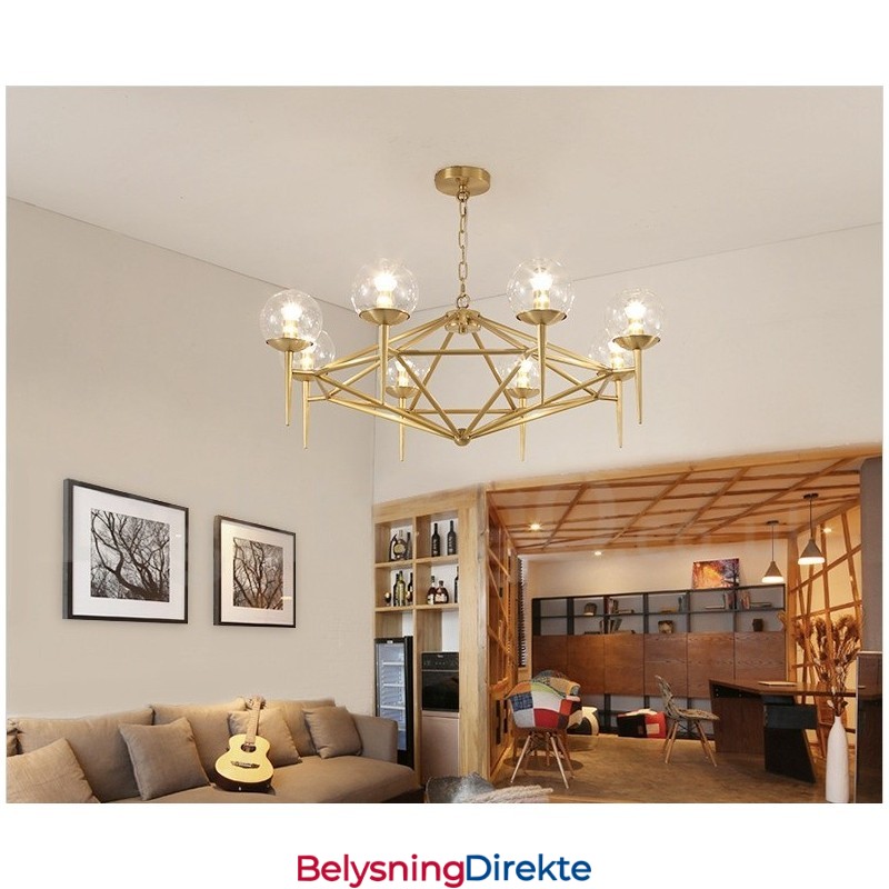 Retro Rustik Luksuriøs Messing Pendellampe Med 6 Lys Og Glassskjerm