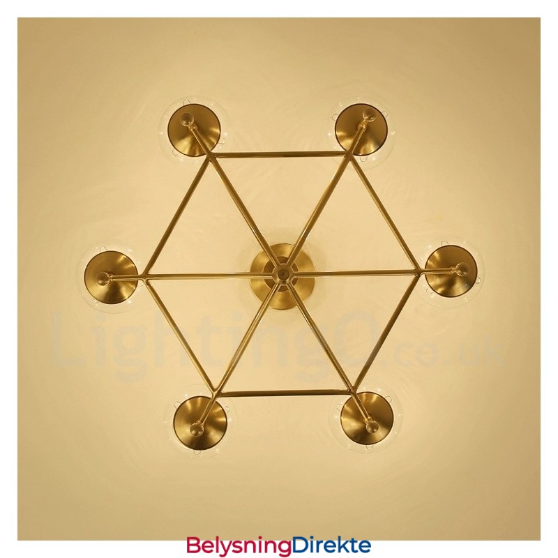 Retro Rustik Luksuriøs Messing Pendellampe Med 6 Lys Og Glassskjerm