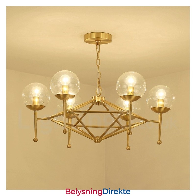 Retro Rustik Luksuriøs Messing Pendellampe Med 6 Lys Og Glassskjerm