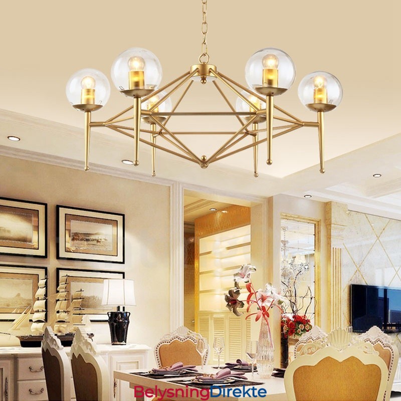 Retro Rustik Luksuriøs Messing Pendellampe Med 6 Lys Og Glassskjerm