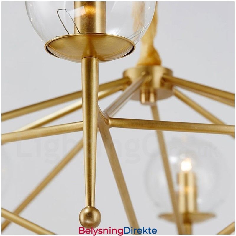 Retro Rustik Luksuriøs Messing Pendellampe Med 6 Lys Og Glassskjerm