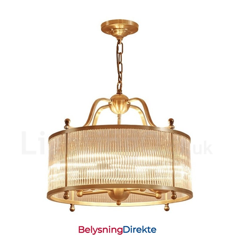 Retro Rustikk Luksuriøs Messing Pendellampe Med 5 Lys Og Glassskjerm