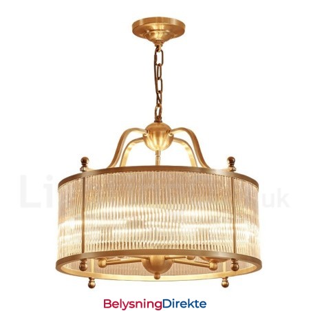 Retro Rustikk Luksuriøs Messing Pendellampe Med 5 Lys Og Glassskjerm