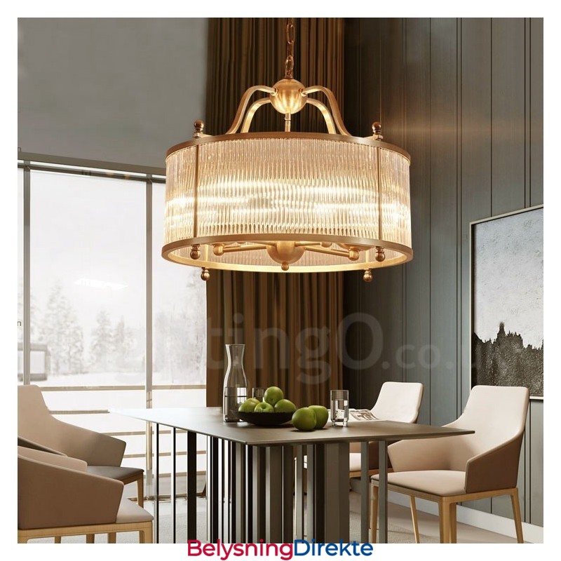 Retro Rustikk Luksuriøs Messing Pendellampe Med 5 Lys Og Glassskjerm