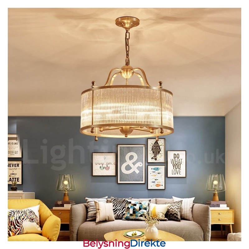 Retro Rustikk Luksuriøs Messing Pendellampe Med 5 Lys Og Glassskjerm