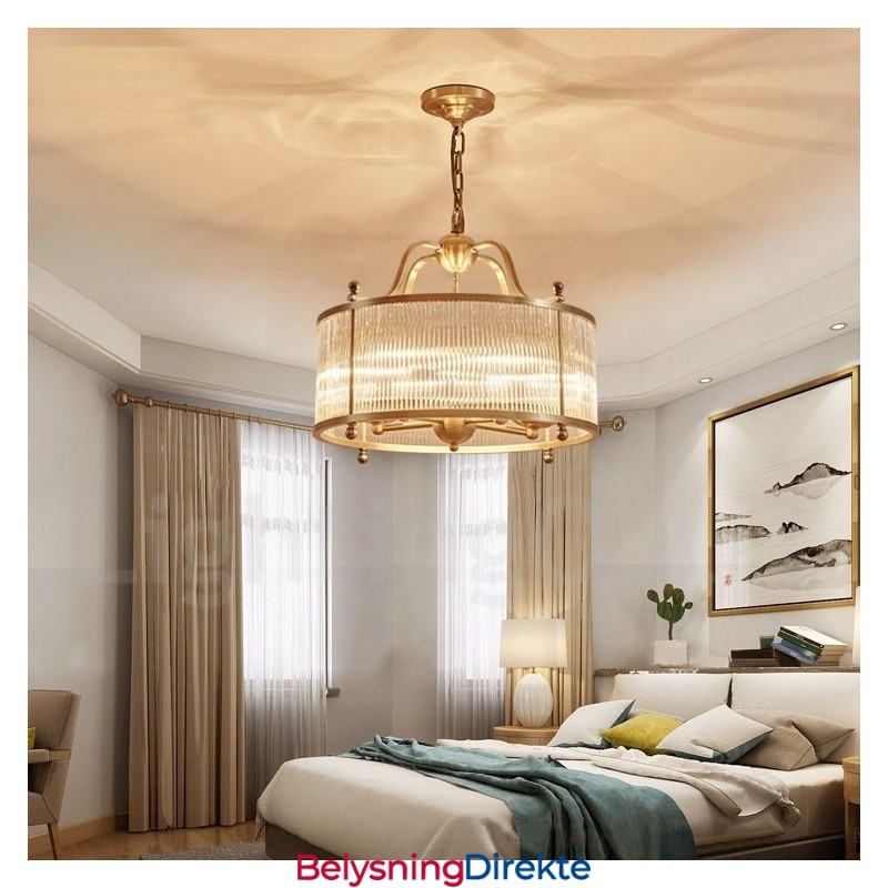 Retro Rustikk Luksuriøs Messing Pendellampe Med 5 Lys Og Glassskjerm