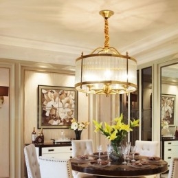 Retro Rustikk Luksuriøs Messing Pendellampe Med 5 Lys Og Glassskjerm