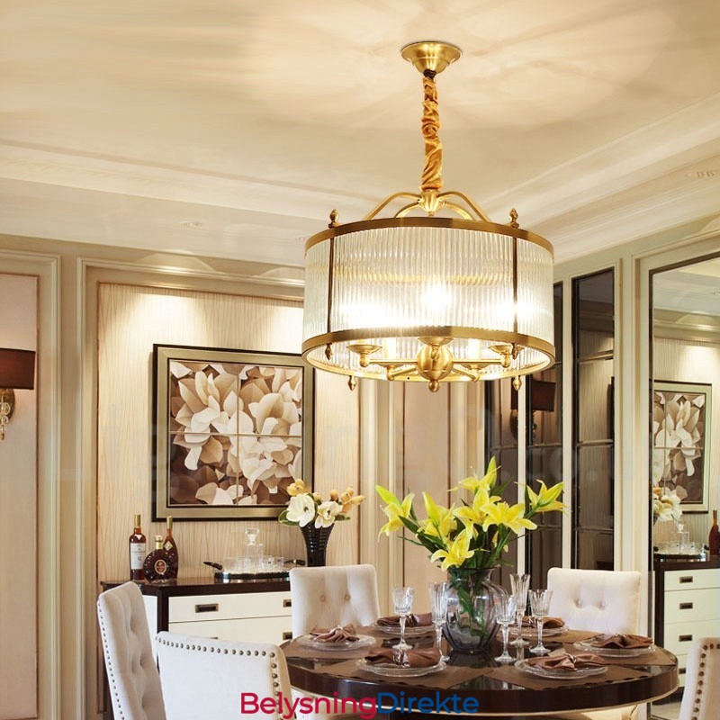 Retro Rustikk Luksuriøs Messing Pendellampe Med 5 Lys Og Glassskjerm