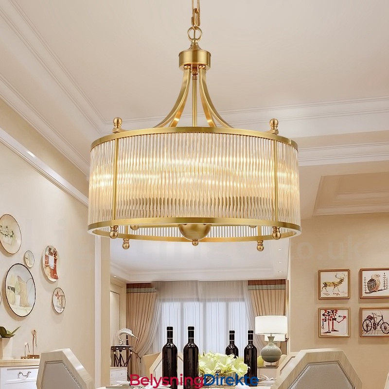 Retro Rustikk Luksuriøs Messing Pendellampe Med 5 Lys Og Glassskjerm