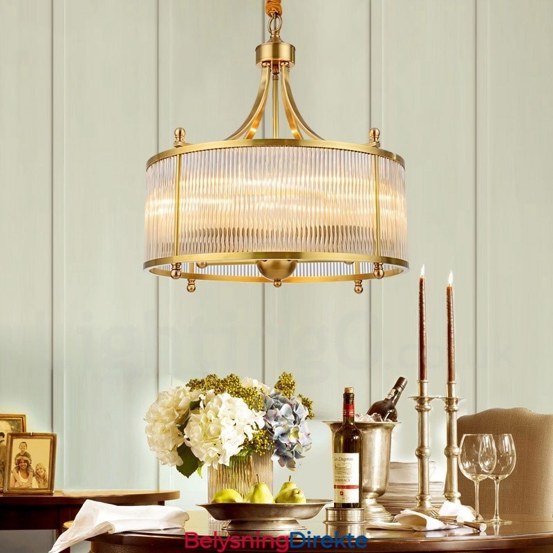 Retro Rustikk Luksuriøs Messing Pendellampe Med 5 Lys Og Glassskjerm