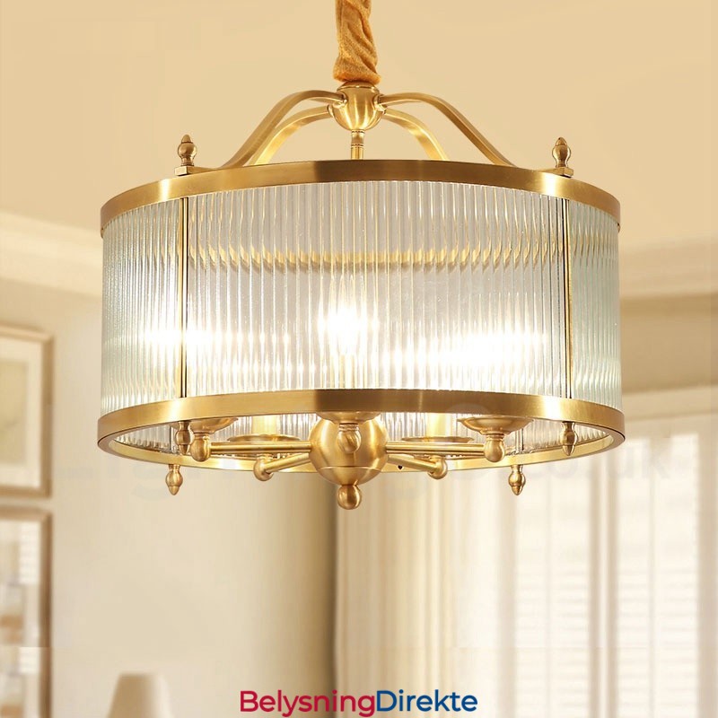Retro Rustikk Luksuriøs Messing Pendellampe Med 5 Lys Og Glassskjerm