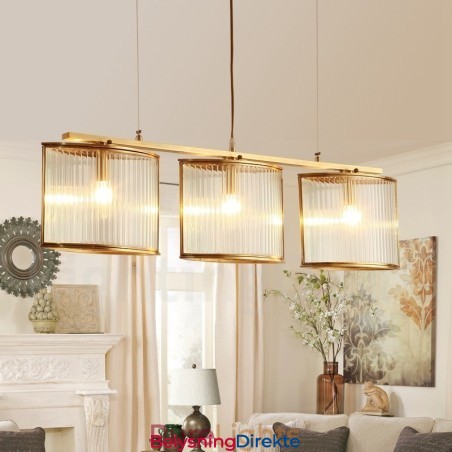 Retro Rustikk Luksuriøs Messing Pendellampe Med 3 Lys Og Glassskjerm