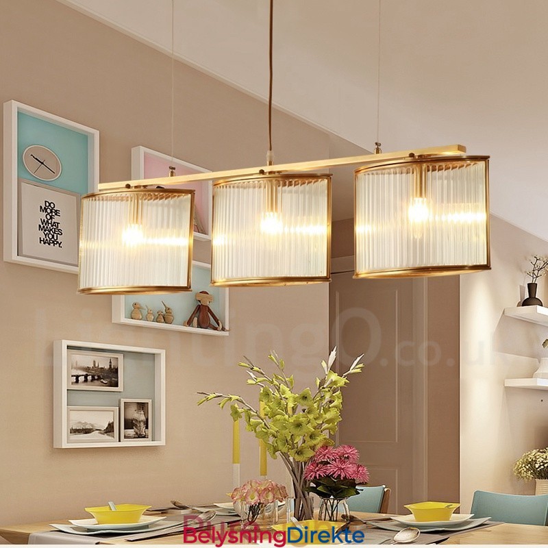 Retro Rustikk Luksuriøs Messing Pendellampe Med 3 Lys Og Glassskjerm