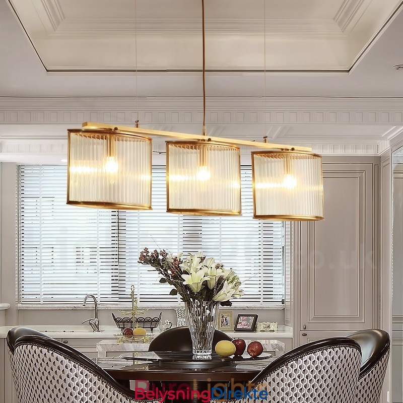 Retro Rustikk Luksuriøs Messing Pendellampe Med 3 Lys Og Glassskjerm