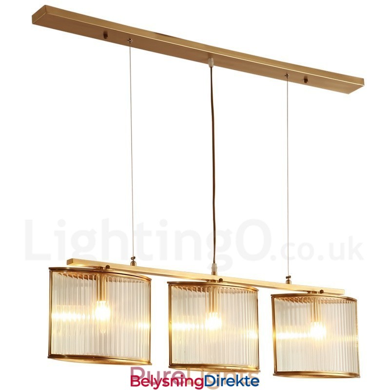 Retro Rustikk Luksuriøs Messing Pendellampe Med 3 Lys Og Glassskjerm