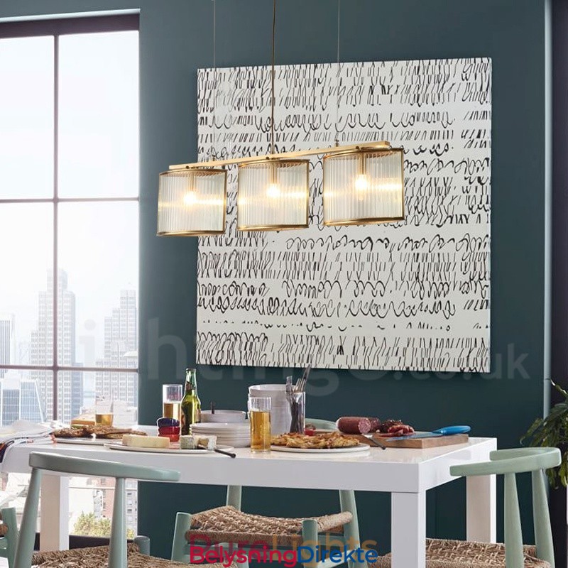 Retro Rustikk Luksuriøs Messing Pendellampe Med 3 Lys Og Glassskjerm