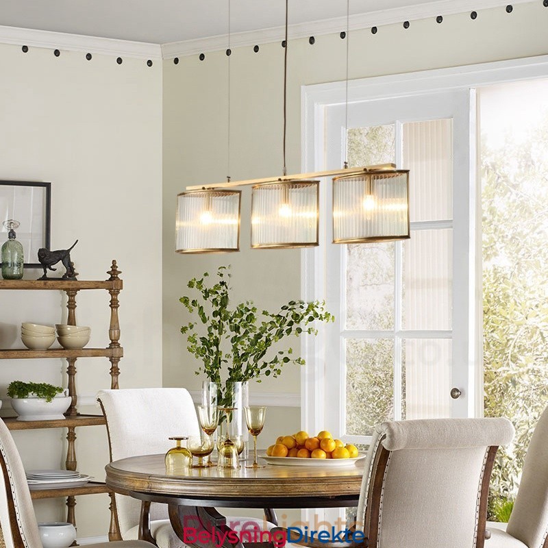 Retro Rustikk Luksuriøs Messing Pendellampe Med 3 Lys Og Glassskjerm