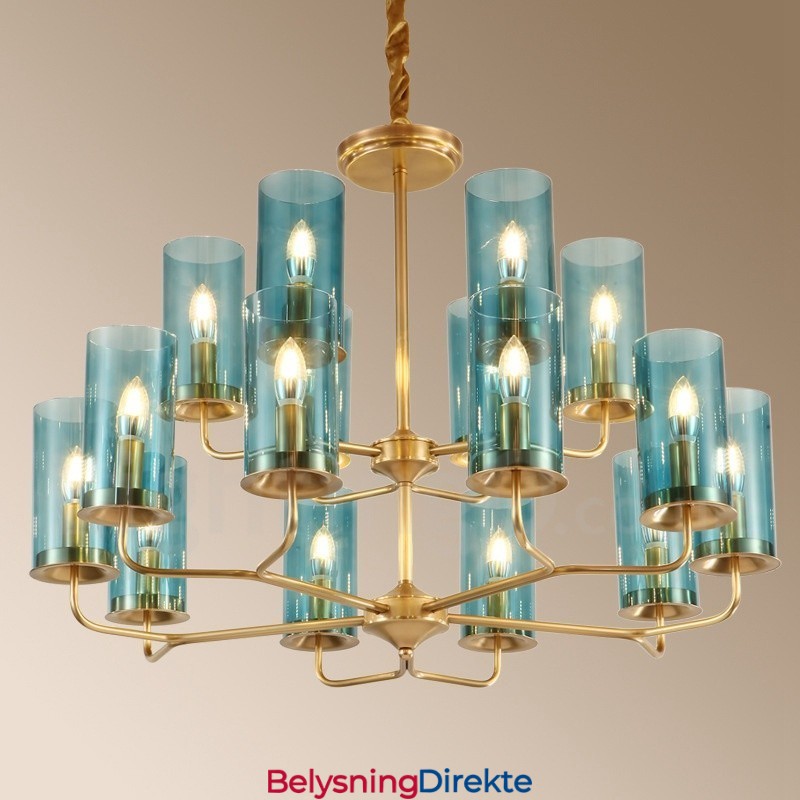 16 Lys Retro Rustikk Luksuriøs Messing Pendellampe Med Glassskjerm