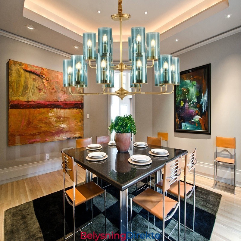 16 Lys Retro Rustikk Luksuriøs Messing Pendellampe Med Glassskjerm