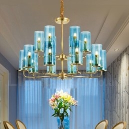 16 Lys Retro Rustikk Luksuriøs Messing Pendellampe Med Glassskjerm