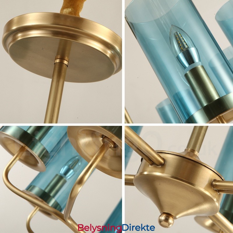 16 Lys Retro Rustikk Luksuriøs Messing Pendellampe Med Glassskjerm