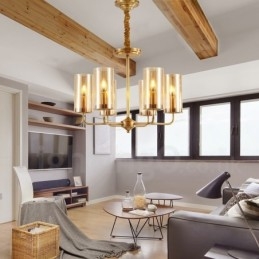 Retro Rustik Luksuriøs Messing Pendellampe Med 6 Lys Og Glassskjerm